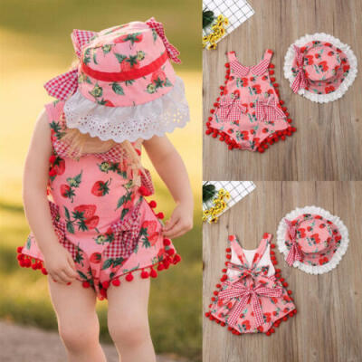 

Newborn Infant Baby Girl Boho Romper Bodysuit Jumpsuit Sunhat Outfits Clothes