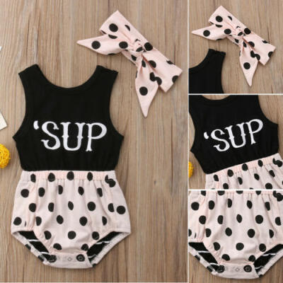 

US Newborn Baby Girl Polka Dot Romper Bodysuit Jumpsuit 2Pcs Set Outfits Summer