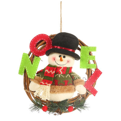 

Cartoon Christmas Pendant Decorative Rattan Doll Hanging Wreath Ornaments Santa ClausSnowmanReindeer Christmas Decorations