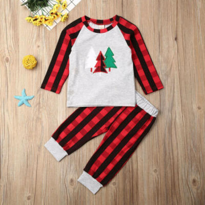 

US Christmas Toddler Baby Boy Girl Clothes Plaids Long Sleeve TopsPants Outfit