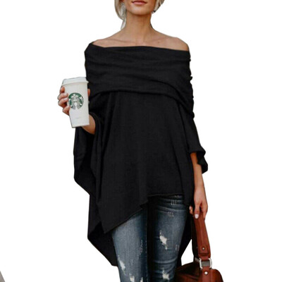 

Women Warm Off Shoulder Irregular Sweater Cloak Poncho Pullover Top Shirt Blouse