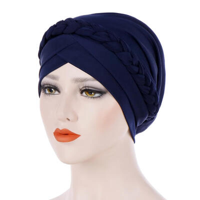 

Fashion Women Solid Color Braid Muslim Hijab Turban Head Wrap Hat Chemo Cap