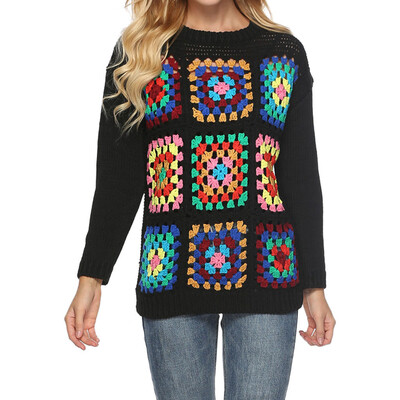 

〖Follure〗Women Casual Long Sleeve O-Neck Print Hollow out Pullovers Sweater