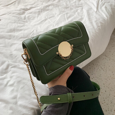 

Hong Kong style small bag female Korean version of the fashion embroidery line Lingge small square bag wild chain should