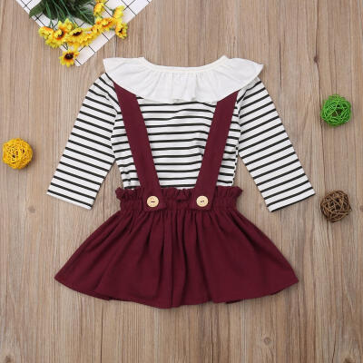 

New Baby Girls Long Sleeve Ruffle TopsSuspender Skirt Sundress Party Outfit