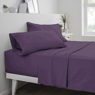 

Oakome 4-piece Set Fitted Flat Sheet Pillowcase Polyester Elastic Plain Bedding