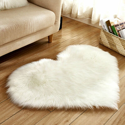 

Fluffy Heart Shaped Rug Shaggy Floor Soft Faux Fur Home Bedroom Hairy Carpet