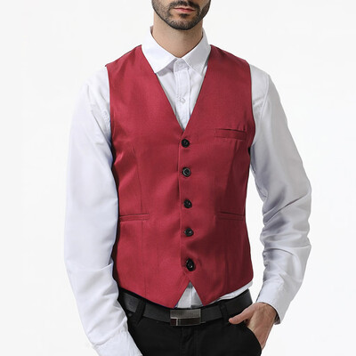 

Toponeto Mens New Style Business Pure V-Neck Vest Fashion Grooms Formal Vest