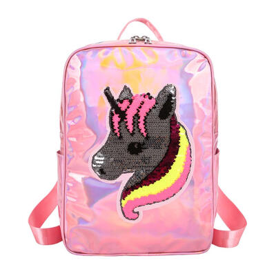 

Cute Sequins Horse Decor Travel Backpacks Women Glossy Laser School Bags