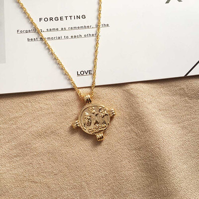 

7 Style Fashion Vintage Gold Coin Bronze Rope Chain Pattern Pendant Necklace