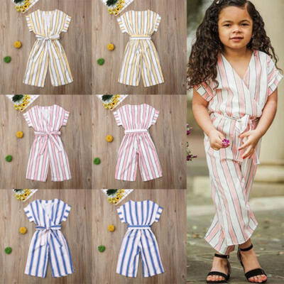 

Summer Casual Kid Baby Girl Short Sleeve Striped Romper Bodysuit Jumpsuit Outfit