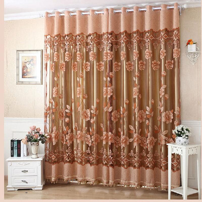 

2Pcs 100250cm Elegant Luxury High-end Floral Pattern Window Curtains with Beads Door Voile Curtain Window Drape Divider Room Wall