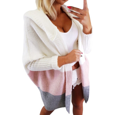 

Toponeto Women Casual Stripe Hooded Long Sleeve Knit Sweater Long Cardigans Coat