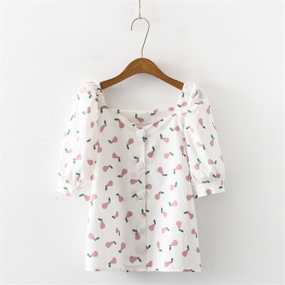 

Womens Summer Mew Fashion Design Fruit Printing T-Shirts Tee Tops Short Sleeve Blouse Top Ladies Work Casual Tops Blouse