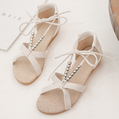 

Beach slope heel Roman sandals womens summer Korean version of Joker student fashion beaded Bohemia womens shoes