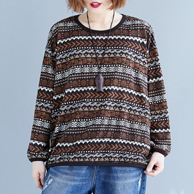 

Women Loose Sweatshirt Pullovers Printed Long Sleeves Drop Shoulder Oversized Plus Size Vintage Hoodies Casual Tops
