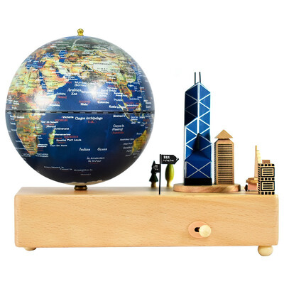 

Tall building scene Fun globe 5 inches 13cm satellite touch light music bell globe