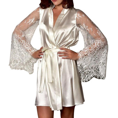 

Fashion Sleepwear Female Long Sleeve Perspective Sexy Silk Thin Silk Home Ice Silk Sleepwear Female Summer