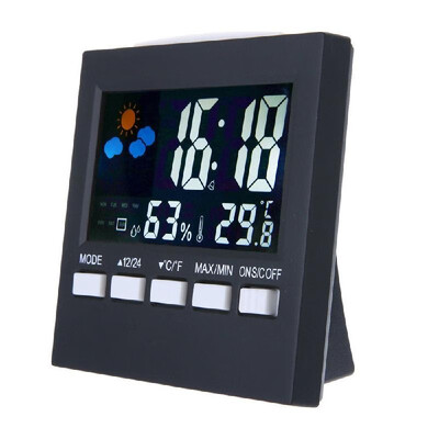 

Digital Display Thermometer Humidity Clock Colorful Indoor Outdoor Temperature Monitor Alarm LCD Alarm Calendar Weather with Snooz
