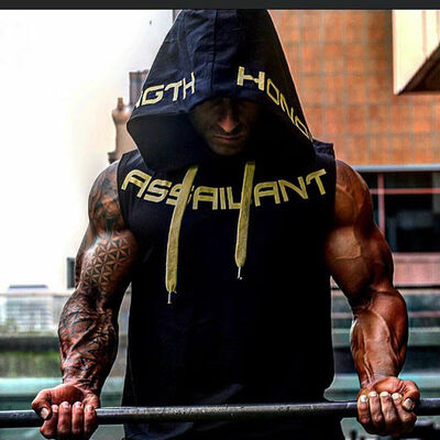 

Men Gym Sleeveless Vest Bodybuilding Hooded Tank Top Muscle Clothing T-Shirt New