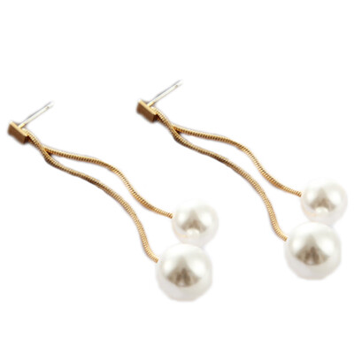 

Fashion Double Pearl Gold Ear Long Line Earrings