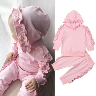 

New Toddler Kids Baby Girl Clothes Long Sleeve Ruffle Hooded Tops Sweatshirt Pants Outfit Set 0-2Years