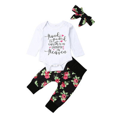 

Newborn Baby Girl Clothes Tops RomperFloral Leggings PantsHeadband Outfit Set