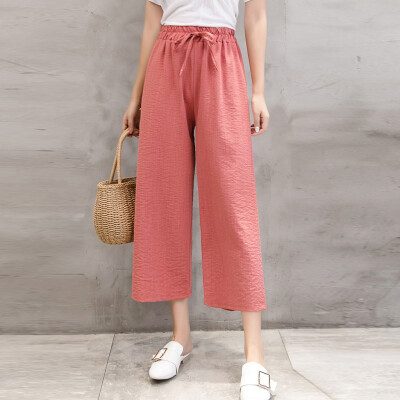 

Tailored Fashion Women Casual Cotton&Linen Solid Trousers Loose Ankle-Length Pant