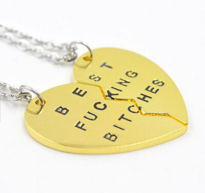 

Broken Heart Pendant Necklace Women Gold Silver Love Chain Best Bitches Friend Statement Necklace Short Choker Necklace