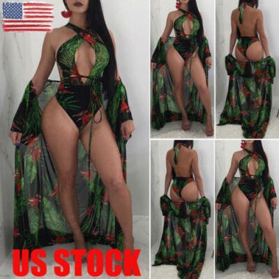 

US Women floral swimsuit one-piece monokini Bathing Suit bikini with cover up