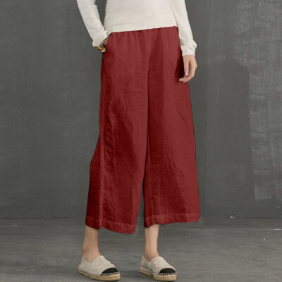 

Tailored Womens Fashion Casual Elastic Waist Linen Loose Trousers Wide Leggings Pants