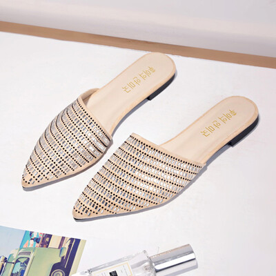 

Slippers women wear Korean version of Baitao pointed sequins flat heel half-drag fashion fairy cool drag