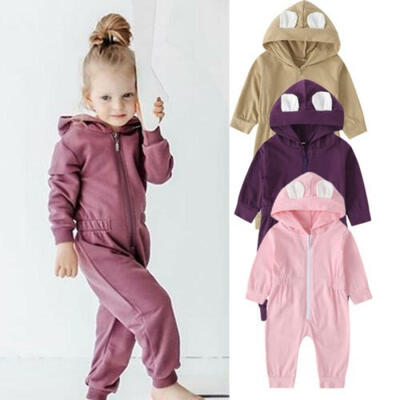 

Newborn Baby Boy Girl Hooded Jumpsuit Infant Baby Solid Color Bodysuit Clothes Long Sleeve Romper Outfit pajamas