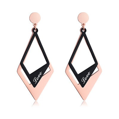 

LOVE earrings rose gold earrings black diamond earrings cool wind earrings metal sequins earrings