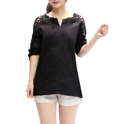 

Fashion Women Lace Summer Tops Woman Lace Shirt Hollow Out Casual Short Sleeve Women Clothing Shirts Tops Plus Size - 5XL