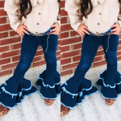 

2-7 YEARS Toddler Kid Baby Girl Bell-Bottoms Pant Denim Wide Leg Jeans Trousers