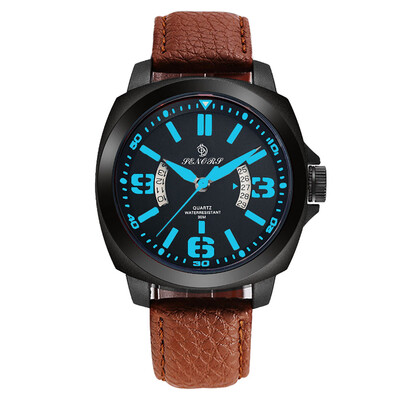 

〖Follure〗SENORS Waterproof Mens Date Leather Strap Travel Sport Quartz Wrist Watch