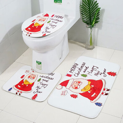

Gobestart Christmas Print Toilet Bathroom Mat Three-Piece Floor Mat Carpet Set