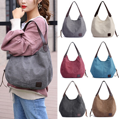 

Fashion Women Vintage Canvas Handbags Shoulder Bags Large Capacity Multi-Pockets Casual Ladies Totes