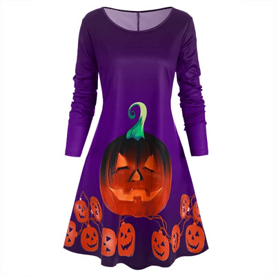 

Tailored Womens Winter Zipper Pumpkin Print Long Sleeve Halloween Plus Size Mini Dress