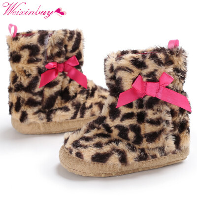 

Kids Baby Boots Winter Shoes Crib Leopard cute bow non-slip baby boots Bebe Infant Toddler Snowfield Snow Boots