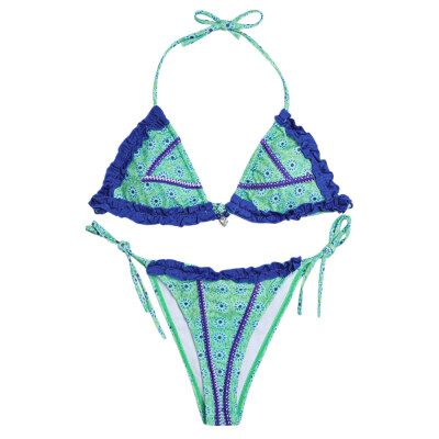 

Summer Green Print Flounce String Sexy Bikini Set Ladies Swimwear