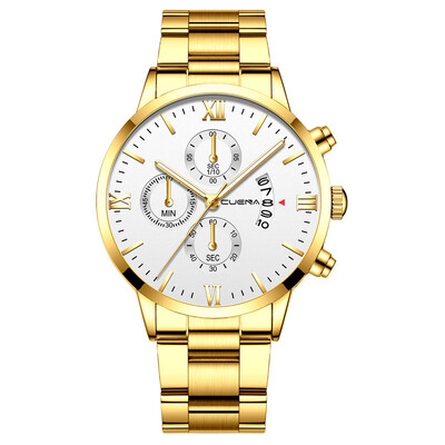 

Gobestart CUENA Mens Business Steel Belt Watch Three Eyes Six-Piece Calendar Quartz Watch