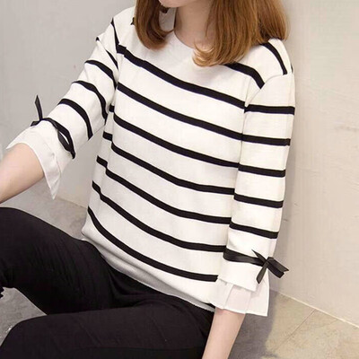 

Striped Pattern T-shirt Fashion Novel Flare Sleeve Womens T-shirt