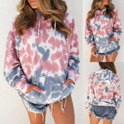 

AU Women Oversized Tie Dyeing Hoodie Sweatshirt Hooded Coat Pullover Jumper Tops