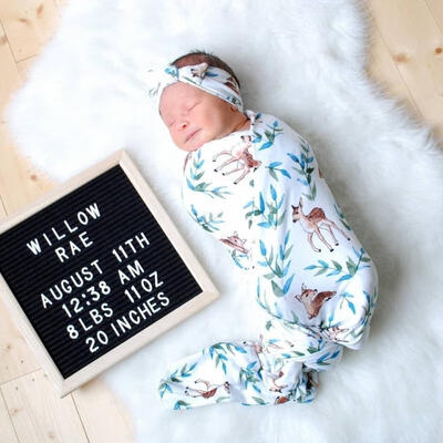 

Newborn Baby Cute Swaddle Blanket Sleeping Swaddle Muslin WrapHeadband 2Pcs
