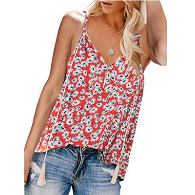 

Starmoon Womens Adjustable Down V Neck Floral Print Loose Casual Sleeveless Tank Top