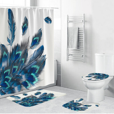 

Gobestart 4PCS Non Slip Toilet Polyester Cover Mat Set Bathroom Shower Curtain