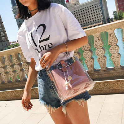 

Tailored Fashion Women Transparent Confectionery Color Shoulder Bag Bucket Messenger Bag
