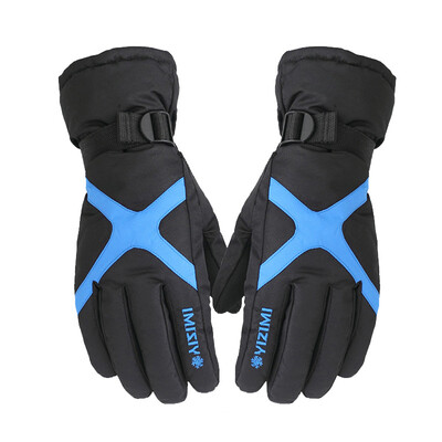 

Sand wrapped ski gloves mens cold warm thickening plus velvet five-finger cotton gloves winter riding electric car ice snow sports protective cotton gloves blue cross